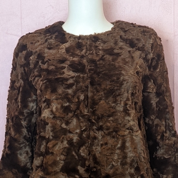 Express Brown Faux Fur Longline Coat with Pockets size Small - Picture 2 of 11